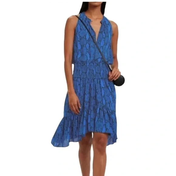 A.L.C Blue Riviera Snakeskin Printed Silk Dress
